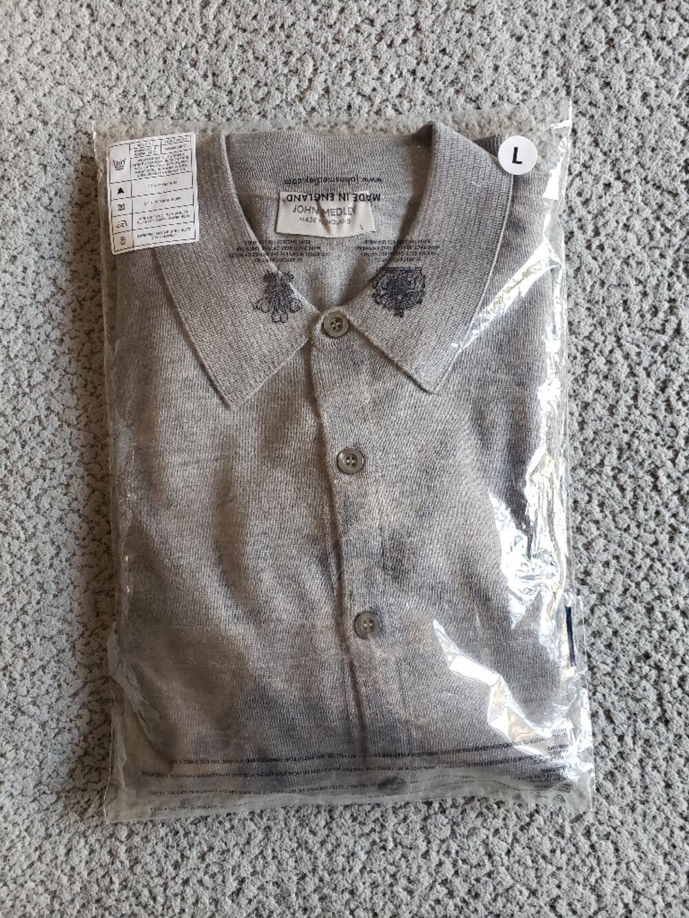 John Smedley Tibor Grey Merino Wool Polo Shirt - size large